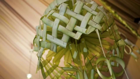 Traditional Handmade Palm Leaf Decoration for Festive Celebrations 2 Stock Footage 301282980