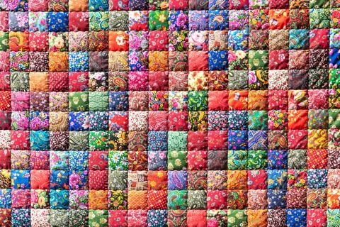 Traditional handmade patchwork with geometric flower pattern Stock Photos
