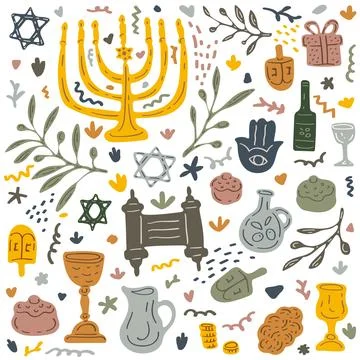 Traditional Hanukkah hand drawn elements Stock Illustration
