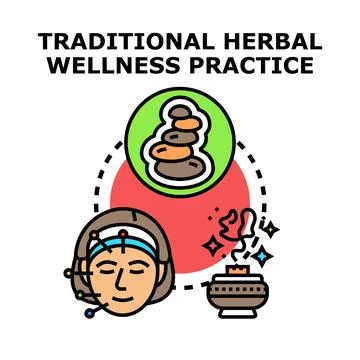 Traditional herbal wellness practice concept icon illustrating healing Stock Illustration