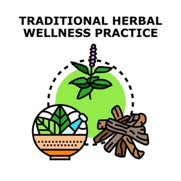 Traditional herbal wellness practice using natural medicine ingredients Stock Illustration