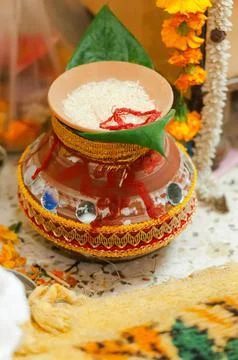 Traditional hindu rituals in indian wedding, vetical shot Stock Photos