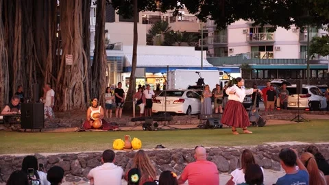 Traditional Hula Dance Performance at Kuhio Beach, Waikiki, Honolulu, Hawaii Stock Footage 329277223
