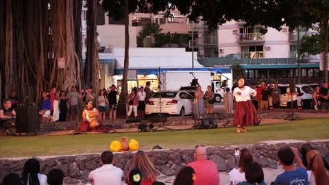 Traditional Hula Dance Performance at Kuhio Beach, Waikiki, Honolulu, Hawaii Stock Footage 329277641