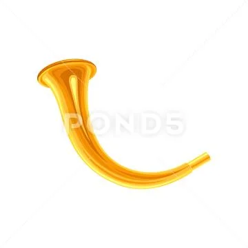 Traditional hunting horn in golden color. Vintage brass musical instrument Stock Illustration