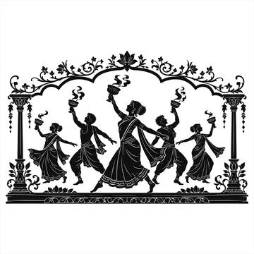Traditional Indian classical dance performance silhouette vector illustrati.. イラスト素材