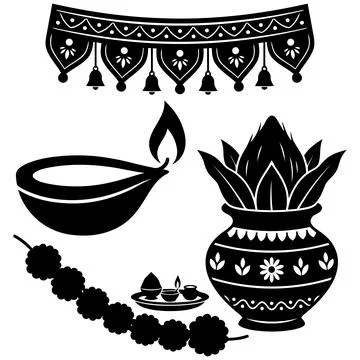 Traditional Indian Festive Decorative Elements and Ritual Objects Illustratio Stock Illustration