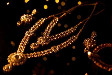 Traditional Indian Gold Necklace Jewelery Stock Photos