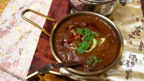 Traditional Indian Mutton Biryani and Lamb Curry in Bangkok Restaurant Stock Footage 342693280