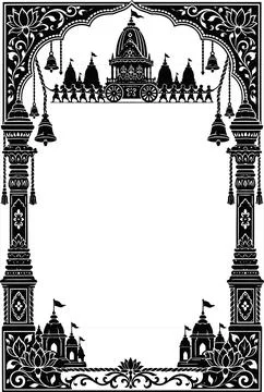 Traditional Indian Temple Architecture Frame Vector Illustration with Chariot イラスト素材