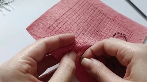 Traditional Inspired Sashiko Textile Close Up.  Stock Footage 344517806