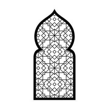 Traditional Islamic arch window gate door with arabesque oriental style, vector Stock Illustration