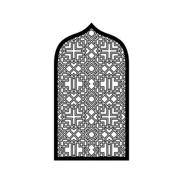 Traditional Islamic arch window or gate door frame with Arabic arabesque Stock Illustration