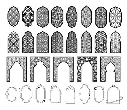 Traditional Islamic gate or window with Arabic arabesque pattern, black Ramadan イラスト素材