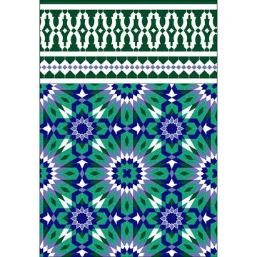 Traditional Islamic Geometric Tile Pattern in Blue and Green イラスト素材