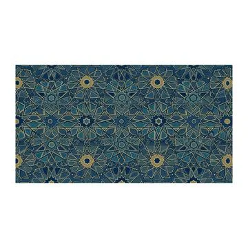 Traditional islamic geometric tile pattern blue and gold mosaic design Stock Illustration