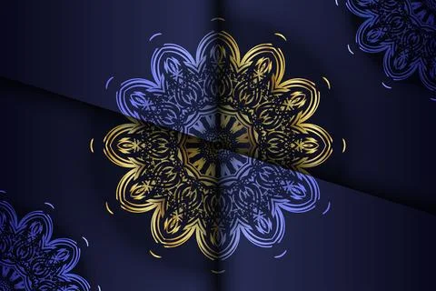 Traditional Islamic Mandala Pattern In Rich Blue And Gold Colors Stock Illustration