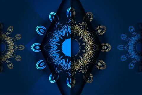 Traditional Islamic Mandala Pattern In Rich Blue And Gold Colors Illustration