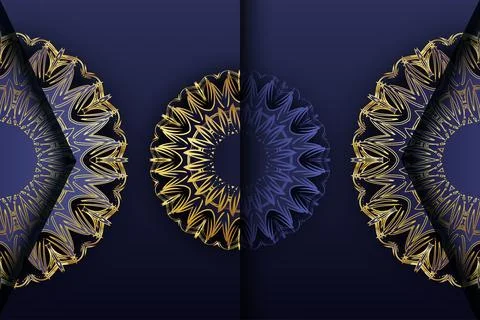 Traditional Islamic Mandala Pattern In Rich Blue And Gold Colors Illustration