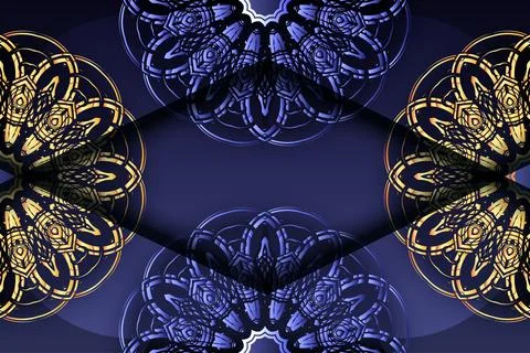 Traditional Islamic Mandala Pattern In Rich Blue And Gold Colors 库存插图