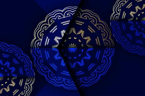 Traditional Islamic Mandala Pattern In Rich Blue And Gold Colors 스톡 일러스트