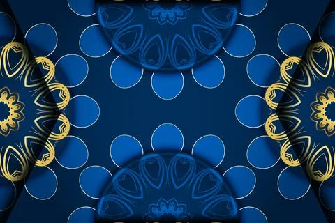 Traditional Islamic Mandala Pattern In Rich Blue And Gold Colors Stock Illustration