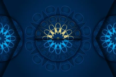 Traditional Islamic Mandala Pattern In Rich Blue And Gold Colors Stock Illustration