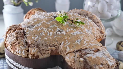 Traditional Italian desserts for Easter - Easter dove . Festive pastries with al Stock Footage 149736359