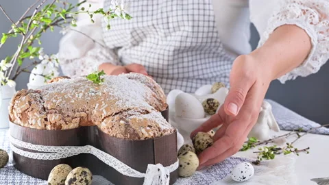 Traditional Italian desserts for Easter - Easter dove . Festive pastries with al Stock Footage 149737499