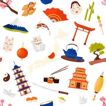 Traditional Japan Seamless Pattern Vector Art Stock Illustration