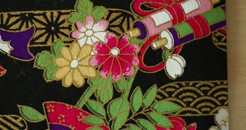 Traditional Japanese Floral Pattern from Blur to Focus with Zoom Out Stock Footage 344354053