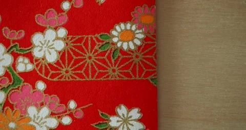Traditional Japanese Floral Pattern with Focus to Wide View Stock Footage 345454537