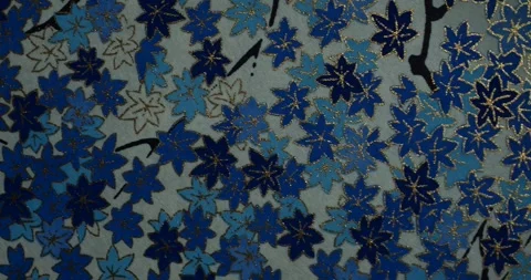 Traditional Japanese Patterns with Blue Maple Leaves Stock Footage 343561749