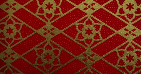 Traditional Japanese Patterns - Red and Gold Geometric Pattern Animation Stock Footage 340045716