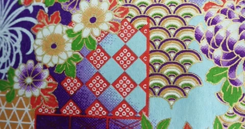 Traditional Japanese patterns video featuring chrysanthemum flowers and wave Stock Footage 340526933