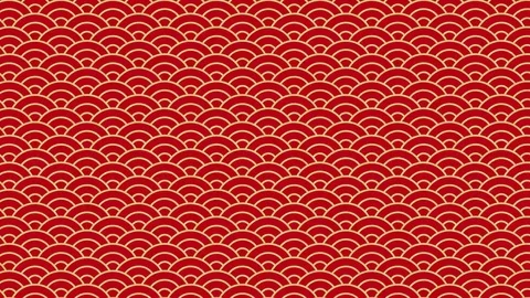Traditional Japanese red texture. Chinese Seas Loop Pattern Stock Footage