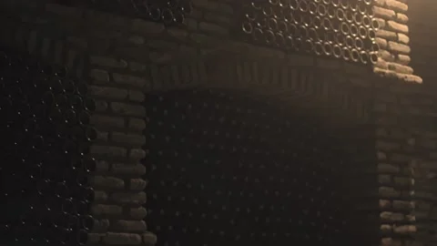 Traditional keeping bottled wine in semidark vineyard cellar Stock Footage 157259953