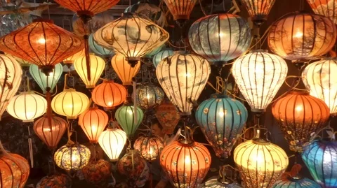 Traditional lanterns background at old town shop in Hoi An (Shot A) Stock Footage 101489217