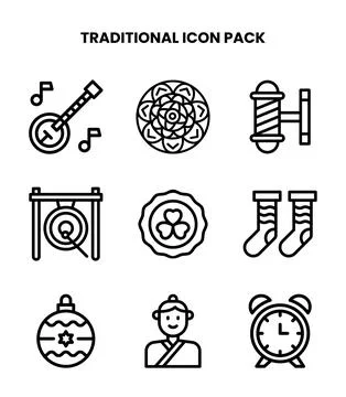 Traditional Line Bundle Icons Pack Stock Illustration