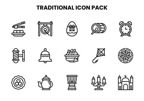Traditional Line Vector Icons Pack Stockillustratie