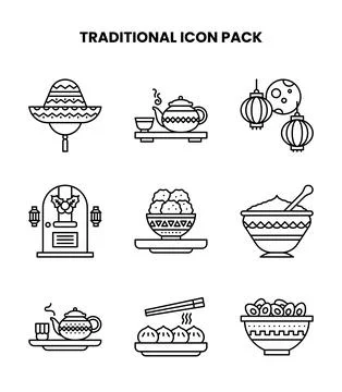 Traditional Line Vector Icons Pack Stockillustratie