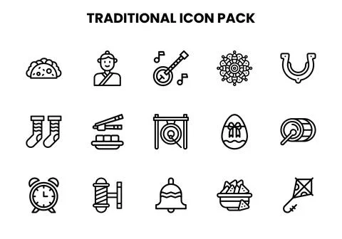 Traditional Line Vector Icons Pack Stockillustratie