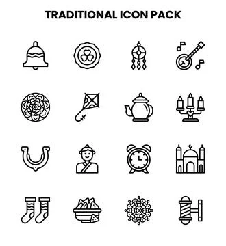 Traditional Line Vector Icons Pack Stock Illustration