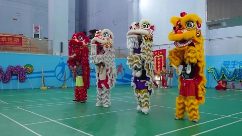 Traditional Lion Dance Performance Stock Footage 299438880