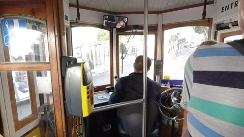 Traditional Lisbon Tram Interior Navigating Narrow Streets Captured in Hype.. Stock Footage 307402928