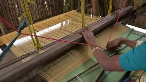 Traditional Loom Weaving Process Assam India Stock Footage 344295932
