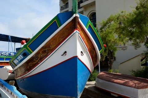 The traditional Maltese Luzzu boat for tourists cruises Stock Photos