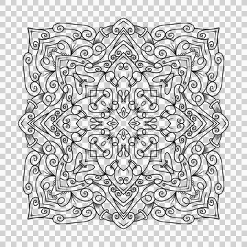 Traditional Mandala Pattern, Black Line Geometric Design Stock Illustration