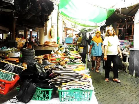 Traditional market at Sukoharjo, Central Java, Indonesia Stock Photos