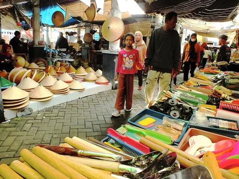 Traditional market at Sukoharjo, Central Java, Indonesia Stock Photos